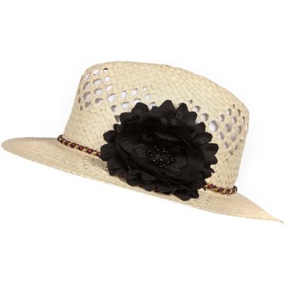 Girls brown straw trilby hat